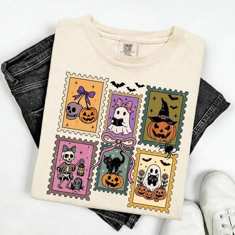 S Halloween Cute Ghost Pumpkin Cat Shirt, Cute Ghost Shirt, Retro Ghost Tee